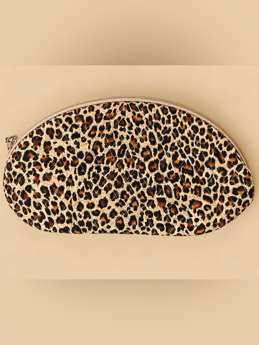 Source Unknown Leopard Print Quilted Cosmetic Pouch - Tan Black